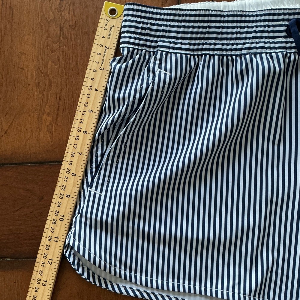 Lands End Navy White Striped Board Shorts Womens 10 Elastic Drawstring Swim - Picture 4 of 7